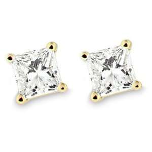   Gold Princess Cut Diamond Stud Earrings (1ctw, H I, SI2) Jewelry