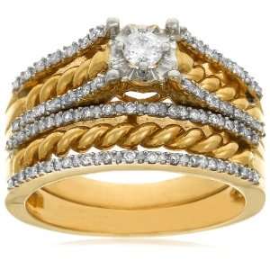  14k Yellow Gold Rope Design Diamond Bridal Set (3/8 cttw 