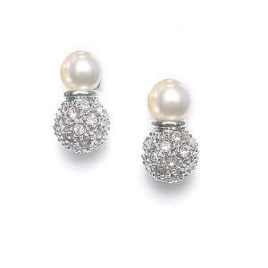  Ivory Pearl Bridal Earrings with Pave CZ Balls Everything 