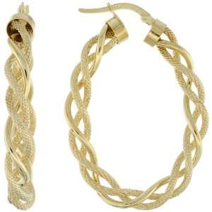 10K Gold Snap Post Italian Oval Hoop Earrings, Vine Braid © Tubing w 