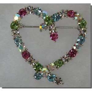  Multi Colored Crystals Heart Pin B3H12