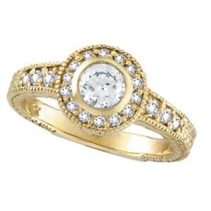  Diamond Bezel Set Antique Style Ring 14k Yellow Gold (0 
