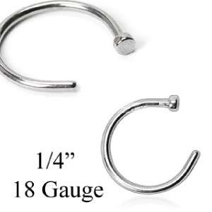 316 Captive Nose Ring Rings Open Hoop 1/4 18G 18 Guage  