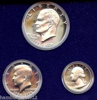 1976 S SILVER 3 Coin U.S. BICENTENNIAL COMMEMORATIVE Mint PROOF SET w 