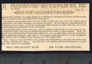 1800s Boss Watch Case Bums Trade CARD H. Morris Boston  