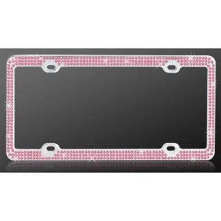 Chrome Metal Car License Plate Frame with Triple Row Pink Crystals