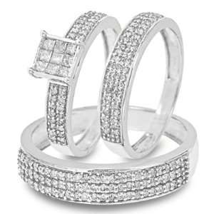   Ring Set 10K White Gold Three Ring   Ladies Engagement Ring, Wedding