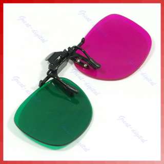 Magenta Green Cyan Plastic Clip on 3D Anaglyph Glasses  
