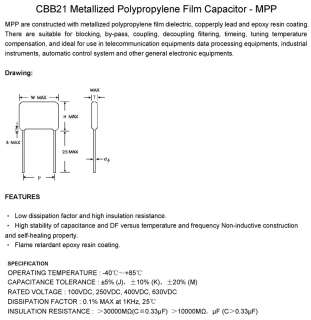 470nF 630V Metallized Polypropylene Film Capacitor, x10  