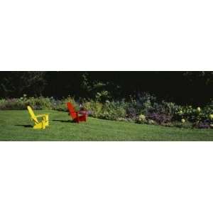  Red and Yellow Adirondack Chairs on a Lawn, Vergennes 