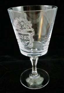 GORDON FAMILY CREST Etched Crystal Wine Glass R6  