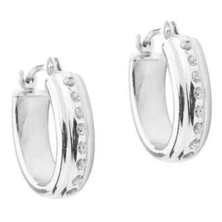 14Kt. White Gold Diamond Accent Oval Hoop Earrings   White.Opens in a 