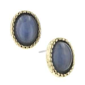  Button Top Blue Agate Cabochon Earrings Jewelry
