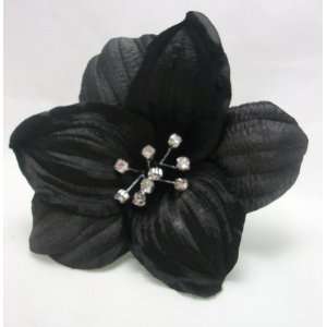  NEW Black Rhinestone Amaryllis Hair Flower Clip, Limited. Beauty