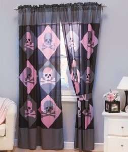 pc Pink Girly Skull Curtain Set Gothic Teens Room  