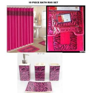   Accessory Set Pink zebra animal print rugs shower curtain rings  