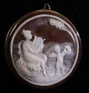 Victorian Antique Cameo Pin Brooch Pendant Classical Muse Music  
