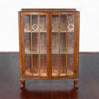 Antique English Walnut Queen Anne Curio Display Showcase Cabinet r75 