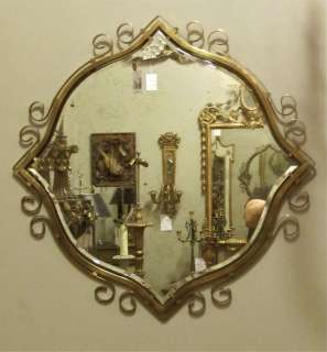 French Deco Wall Mirror Solid Brass Vintage Antique  