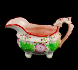 Antique Pearlware Flowered Teapot, Milk Jug Sugar Bowl  