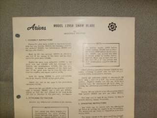 ARIENS SNOW BLADE ASSEMBLY , OPERATING & PARTS MANUAL MODEL 13950 