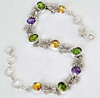   CITRINE AMETHYST 925 STERLING SILVER ARTISAN LINK BRACELET N6046