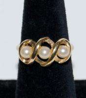 Vintage Signed Avon 14k Gold & Faux Pearl Ring  
