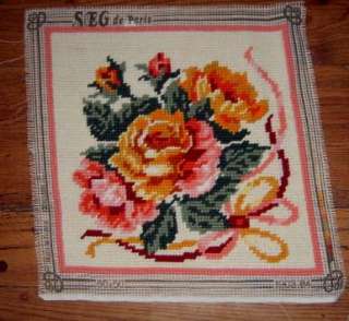 Seg Paris Pink Peach Rose Floral Needlepoint Completed  