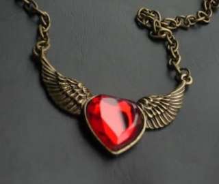 Angel Wing Red Ruby Heart Pendant Fashion Necklace P292  