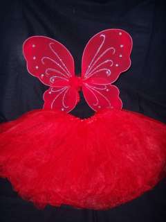 Red Tulle Tutu Princess Skirt & Fairy Wings Combo  