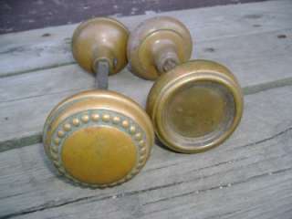 Antique Pair 2 Brass Door Knob Hardware Sets  