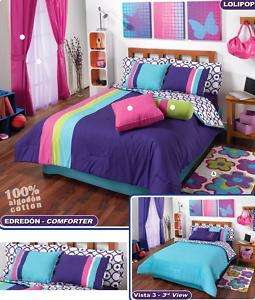 Teens Blue Stripes Pink Comforter Bedding Set Queen 8p  