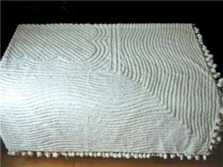 Vintage White Cotton Chenille Bedspread Blanket w/ Tassels  