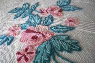 Stunning Vintage Iced Cake Chenille Bedspread Huge Roses Thick Plush 