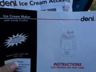 Deni Model 5201 Electric Automatic Ice Cream Maker w Candy Crusher 1.5 