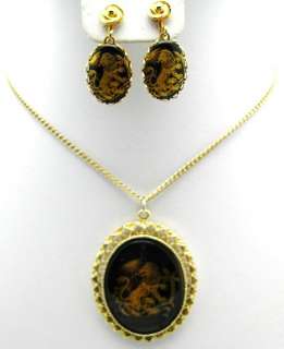 Zodiac LEO Necklace Earrings Set Black Gold Lion BOOK  