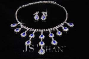 Bridal Blue Crystal Rhinestone Necklace Chains Set,XL05  