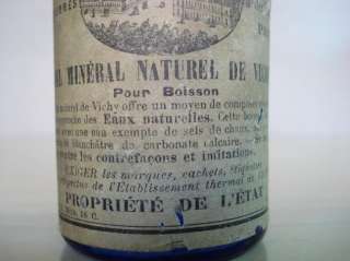 1850s ANTIQUE COBALT BLUE GLASS WATER BOTTLE VICHY  