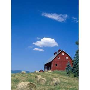 Red Barn with Rolled Hay Bales, Potlatch, Idaho, USA Photographic 