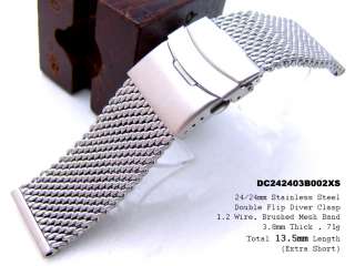 24mm Extra Short Stainless Steel Mesh Diver Watch Band  