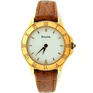 Brand New Bulova Roman Numeral Bezel Leather Band Watch  