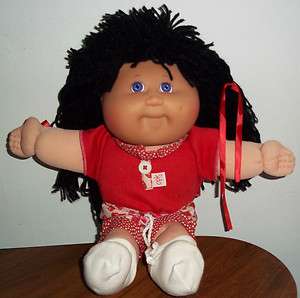 Cabbage Patch Kid Girl Doll with Black Hair and Red Outfit VERY GOOD 