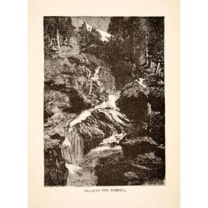 1881 Wood Engraving Bernina Falls Switzerland Landscape Famous River 