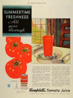 1933 Ad Campbells Tomato Juice Glass Can Pricing Table   ORIGINAL 