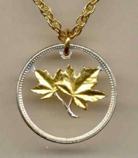 Gold & Silver Cut Canadian 1 Cent Maple Leaf Necklace with No Bezel 