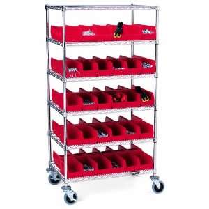 18 Deep x 72 Wide x 74 High Chrome Wire Shelving Unit with 144 Bins 