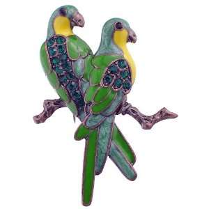    Green Couple Parrot Austrian Crystal Bird Pin Brooch Jewelry