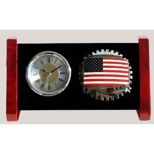 USA Flag Lucite Emblem Desk Clock