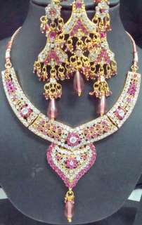 New Belly Dance Hot Pink Bollywood Necklace Jewelry Set  