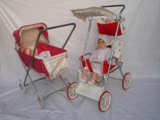   Playtime STROLLER Carriage BUGGY Metal Antique + 2 DOLLS Gotz Baby